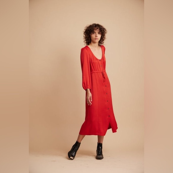 Raquel Allegra Dresses & Skirts - Raquel Allegra Red Silk Midi Dress Sz 2 US 8-10 Quiet Luxury Retail 495